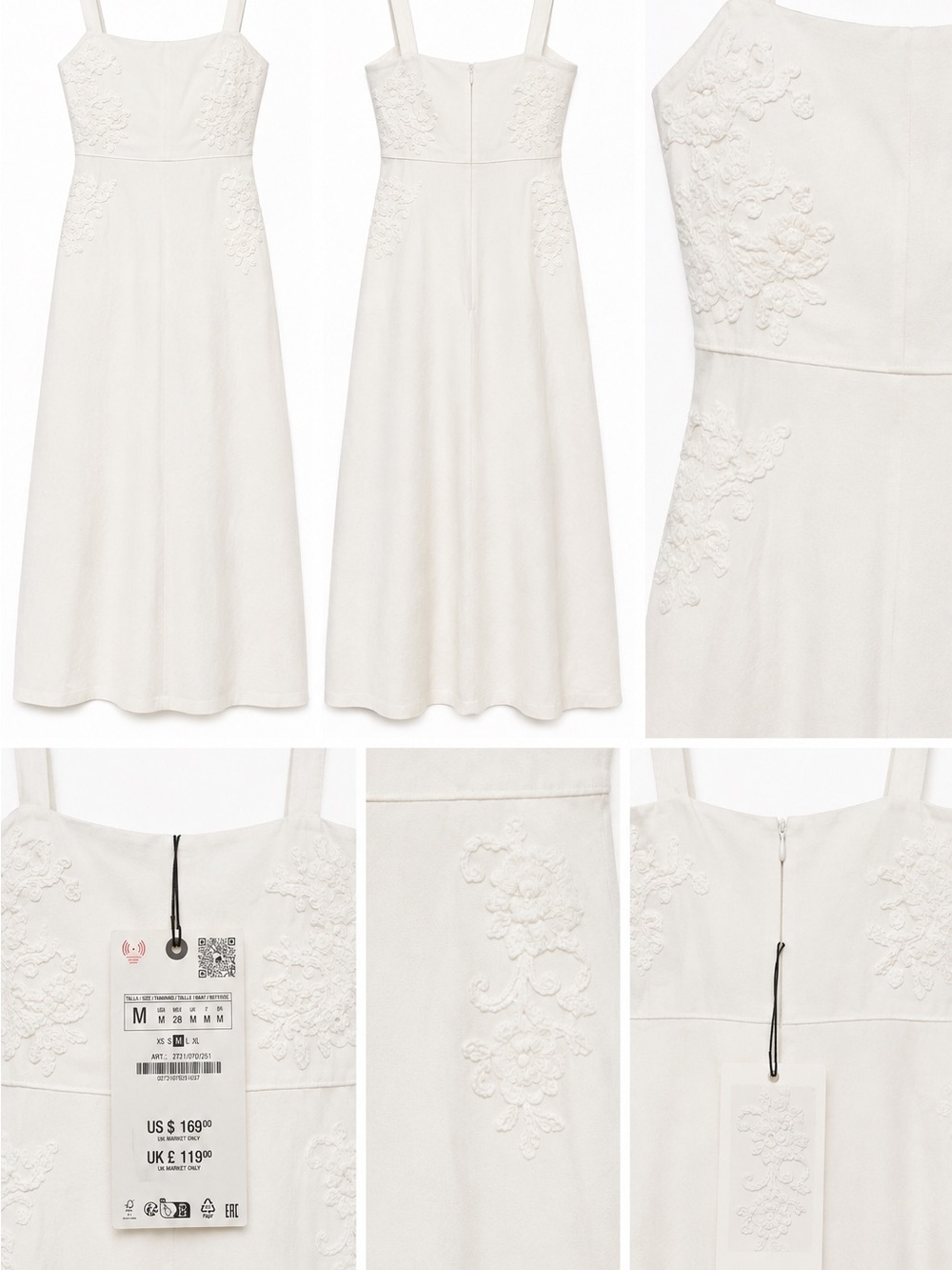 Zara Cream Lace-Embellished Strappy Midi Dress